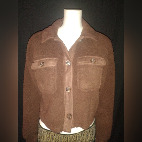 "Hippie Rose" Light Brown Cropped Teddy Jacket - Picture 6 of 10